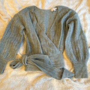 S Sézane green long sleeve wrap tie sweater